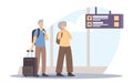 Senior Tourist Characters in Trip, Elderly Traveling People with Luggage Wait Departure in Airport. Aged Couple Voyage