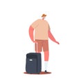 Senior Tourist Male Character with Suitcase and Foreign Passport in Trip, Elderly Man Traveling with Luggage