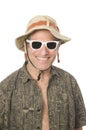 Senior tourist wearing funny hat sunglasses