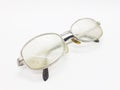 Senior Used Rusty Dirty Reading Glasses Frame and Case in White Isolated Background 03 Royalty Free Stock Photo