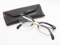 Senior Used Rusty Dirty Reading Glasses Frame and Case in White Isolated Background 05 Royalty Free Stock Photo