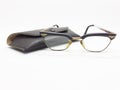 Senior Used Rusty Dirty Reading Glasses Frame and Case in White Isolated Background 06 Royalty Free Stock Photo