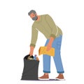 Senior Volunteer Male Character Cleaning Garbage from Ground, Elderly Man Collecting Trash to Sack. Volunteering Charity Royalty Free Stock Photo