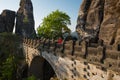 Senior woman on Bastei bridge in Saxon Switzerland, Germany Royalty Free Stock Photo