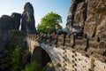 Senior woman on Bastei bridge in Saxon Switzerland, Germany Royalty Free Stock Photo