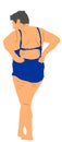 Senior woman on the beach in swimwear sunbathing illustration.