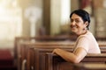 Senior woman, christian and happy in church, spiritual and religion after service, smile and lifestyle. Elderly female Royalty Free Stock Photo