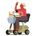 Senior Woman Confidently Navigates The City Streets In Her Compact, Eco-friendly Electric Vehicle, Cartoon Illustration