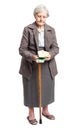 Senior woman counting money over white background