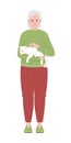 Senior woman cuddling cat semi flat color vector character