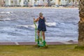 Senior Woman Doing Exercise at Waterfront Park, Montevideo, Uruguay