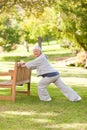 Senior woman doing her stretches in the park Royalty Free Stock Photo