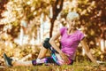 Senior woman doing yoga exercises at park Royalty Free Stock Photo