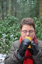 Senior woman drinking Gluhwein