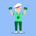 Senior woman exercising with dumbbells. Flat illustration.