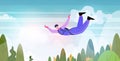 senior woman flying down during skydiving jump aged skydiver floating in air with parachute freefall active old age