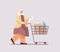 senior woman with full of products trolley cart checking shopping list in supermarket horizontal Royalty Free Stock Photo