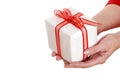 Senior woman hands holding christmas gift Royalty Free Stock Photo