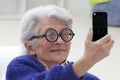 Senior woman having fun selfie herself