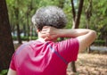 Senior  woman having neck pain Royalty Free Stock Photo