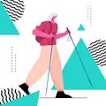 senior woman hiker traveling with backpack active old age physical activities concept full length