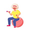 Senior Woman Hold Dumbbells Sit On Fit Ball Vector