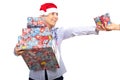 Senior woman holding Christmas presents Royalty Free Stock Photo