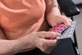 Senior woman holding different medication package Royalty Free Stock Photo