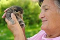 Senior woman holding little kitten Royalty Free Stock Photo