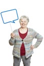 Senior woman holding a speech bubble sign smiling Royalty Free Stock Photo