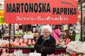 Senior woman from the Hungarian minority selling Martonos Paprika, a typical dried pepper from Vojvodina, on Subotica Green market