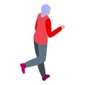 Senior woman jogging icon isometric vector. Active run