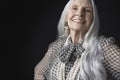 Senior Woman With Long Gray Hair Smiling