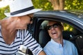 Senior woman looking at man sitting in car Royalty Free Stock Photo