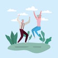 Senior woman and man cartoons jumping at park vector design Royalty Free Stock Photo