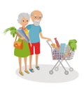 Senior woman and man shopping for groceries Royalty Free Stock Photo