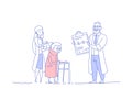 Senior woman medical consultation doctors group pensioner in hospital health care concept sketch doodle horizontal
