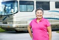 Senior Woman with Motor Home Royalty Free Stock Photo