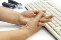 Senior woman painful finger and wrist. Royalty Free Stock Photo