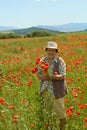 Senior woman picking flowers Royalty Free Stock Photo