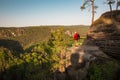 Senior woman is relaxing at Elbe Sandstone Mountains Royalty Free Stock Photo