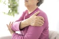 Senior woman shoulder pain osteochondrosis Royalty Free Stock Photo