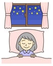 A senior woman sleeping at night