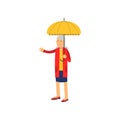 Senior woman standing under yellow umbrella vector illustration Royalty Free Stock Photo