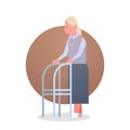 Senior Woman With Stick Grandmother Gray Hair Female Icon Full Length Lady