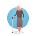 Senior Woman With Stick Grandmother Gray Hair Female Icon Full Length Lady