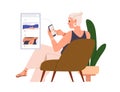 Senior woman surfing online, social media network. Old lady using internet on mobile phone. Modern elderly female Royalty Free Stock Photo