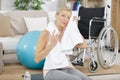 Senior woman towel on head after sport Royalty Free Stock Photo