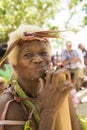 Senior woman traditional costumed, nature material, Solomon Islands, South Pacific Ocean