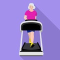 Senior woman treadmill icon, flat style